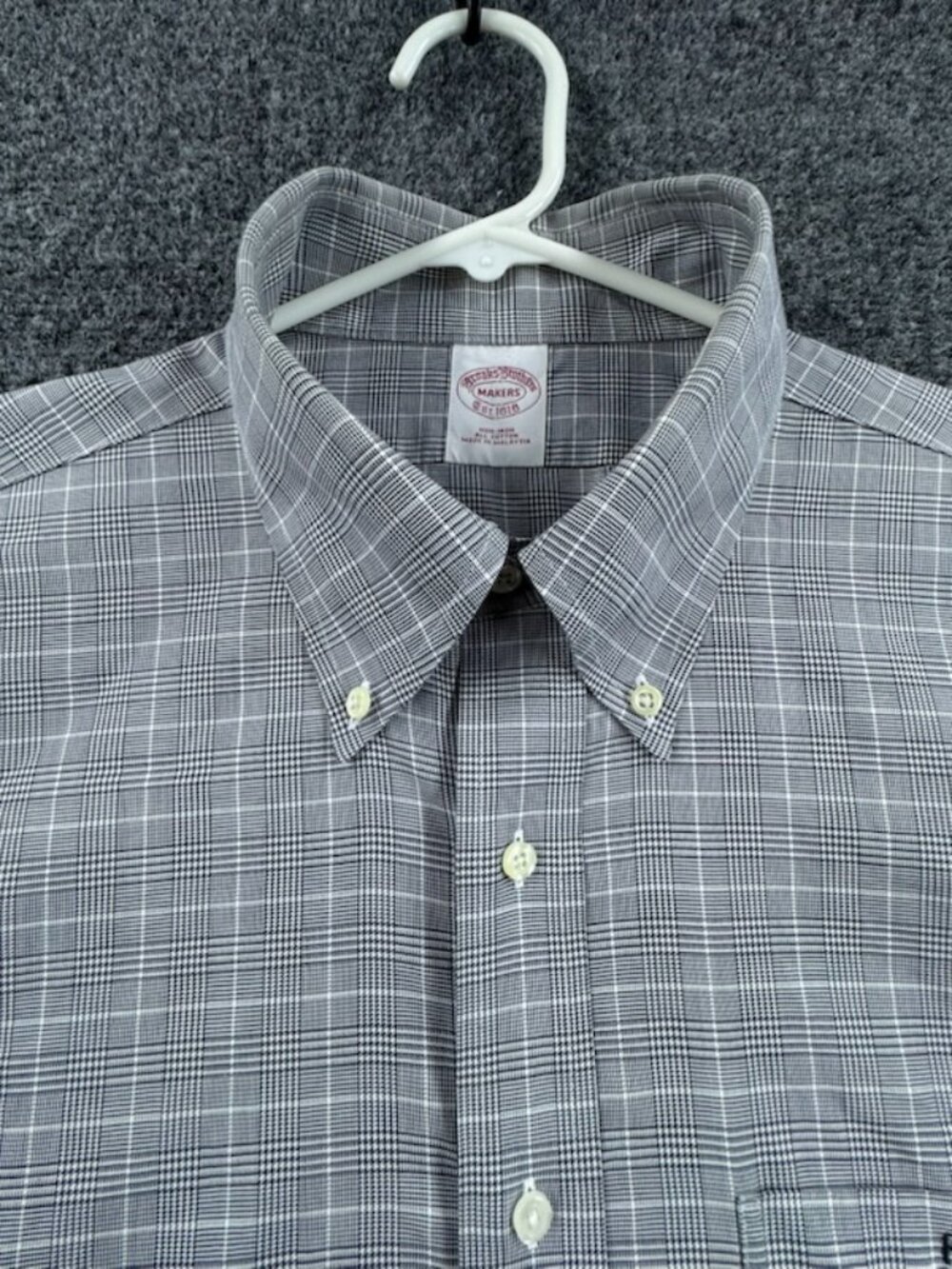 Brooks Brothers Makers Gray White Button-Down 3XL Non-Iron Plaid Shirt Cotton